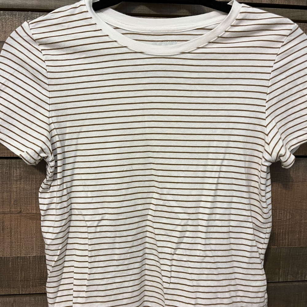 Old Navy White and Brown Striped Tee